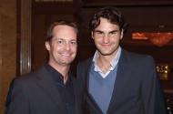 As managing director of IMG Middle East, Greg Sproule, left, hosts major sports talents like world champion tennis player Roger Federer. (Photo by Michael Baz)