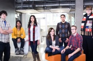 Left to right: University of Calgary student leaders Alex Matheson, Sneha Srinivason, Stefana Pancic, Meaghan Hagerty, Zain Jinnah, Nolan Hill and John McDonald were photographed in the new Energy Environment Experiential Learning (EEEL) building.
