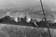Breaktime for steel workers caught snoozing 800 ft. above Manhattan, circa 1930.